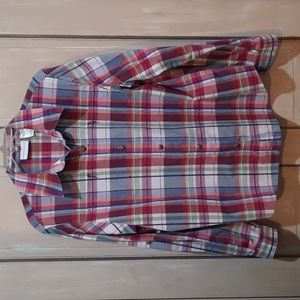 Alfred Dunner XL zipper pocket button down blouse top collared shirt plaid red